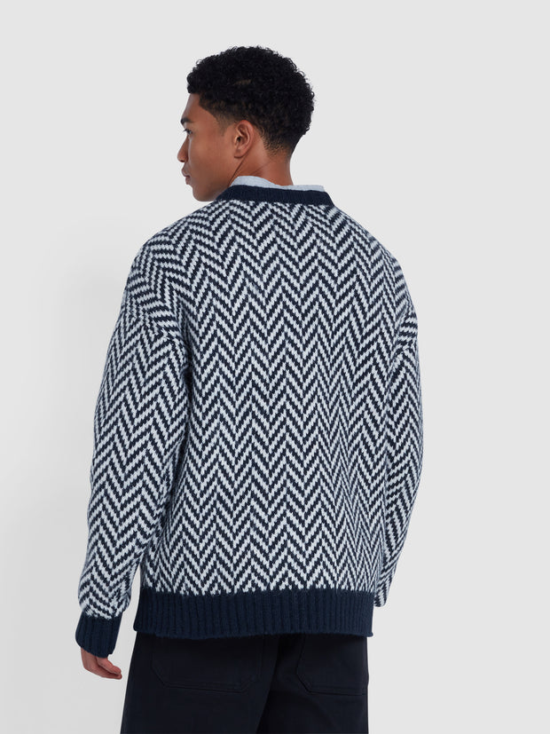 Athens Herringbone Sweater In True Navy