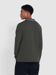 Alvin Tipped Collar Long Sleeve Polo Shirt In Evergreen