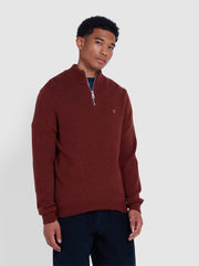 Birchall Quarter Zip Lambswool Sweater In Red Venear