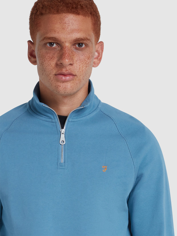 Jim Organic Cotton Quarter Zip Sweatshirt In Para Blue