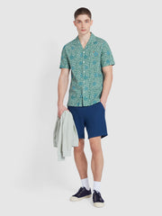 Landon Short Sleeve Floral Print Shirt In Green Meadow