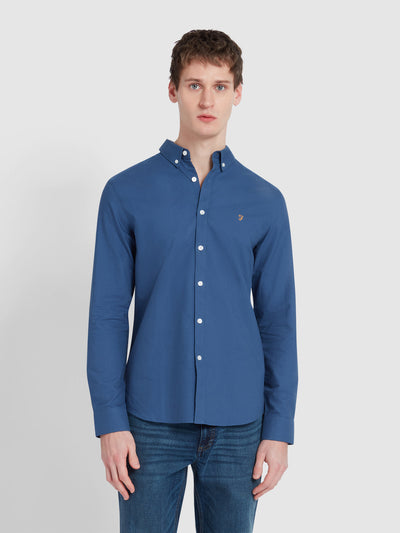 Brewer Slim Fit Organic Cotton Oxford Shirt In Cold Metal