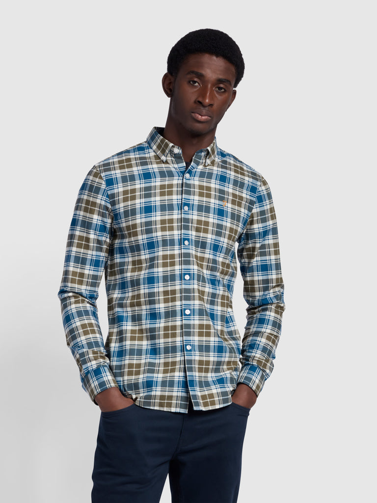 Brewer Check Organic Cotton Oxford Shirt In Green | Farah® Online