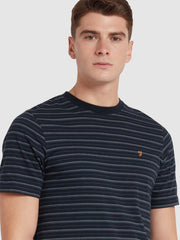 Pell Relaxed Fit Textured Stripe T-Shirt In True Navy