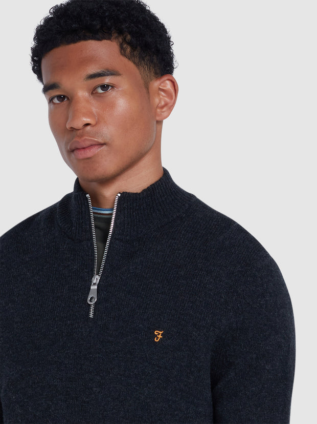 Birchall Quarter Zip Lambswool Sweater In Black Oyster