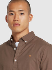 Brewer Slim Fit Organic Cotton Oxford Shirt In Mushroom Grey