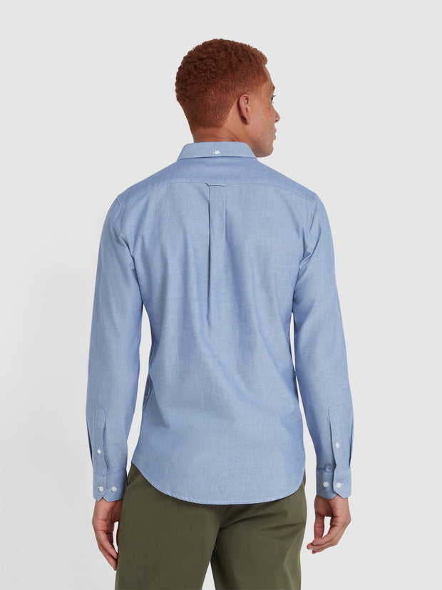 Brewer Slim Fit Organic Cotton Oxford Shirt In Dusk Blue