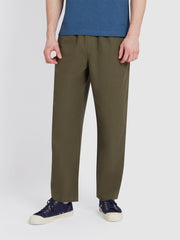 Greenport Loose Fit Canvas Trousers In Olive Green