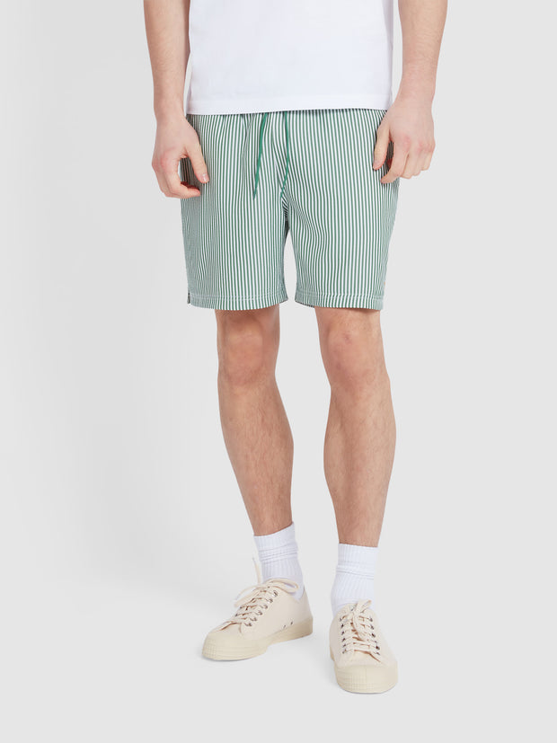 Colbert Seersucker Stripe Swim Shorts In Green Meadow