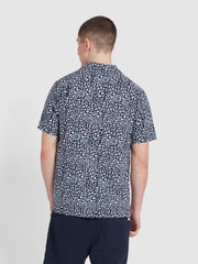 Landon Short Sleeve Floral Print Shirt In True Navy