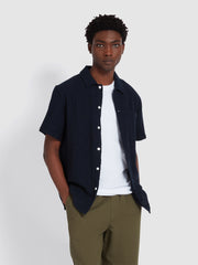 Fleet Short Sleeve Check Shirt In True Navy