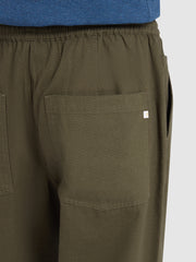 Greenport Loose Fit Canvas Trousers In Olive Green