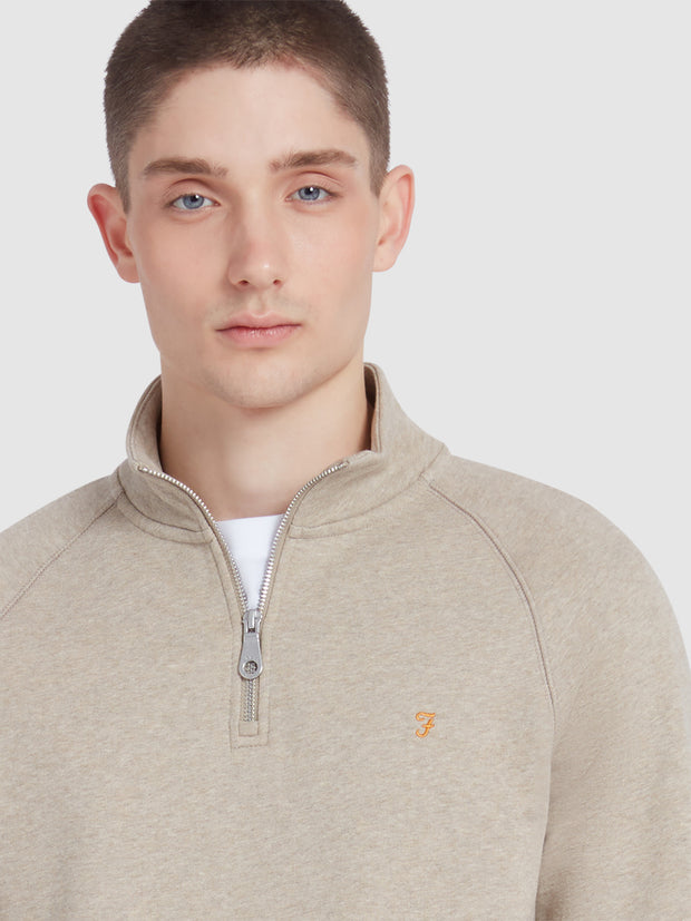 Jim Organic Cotton Quarter Zip Sweatshirt In Hazelnut Marl