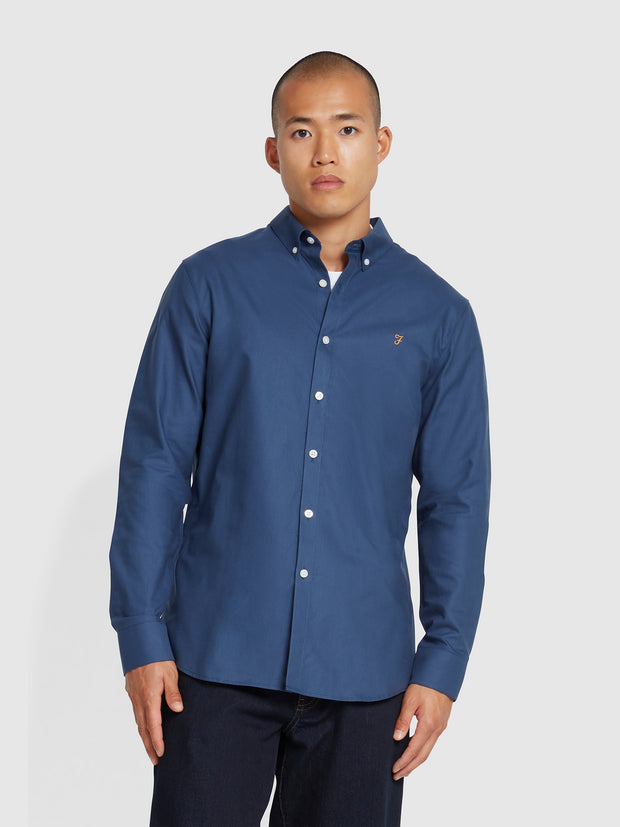 Brewer Slim Fit Organic Cotton Oxford Shirt In Deep Blue