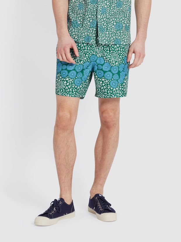 Colbert Floral Print Swim Shorts In Green Meadow