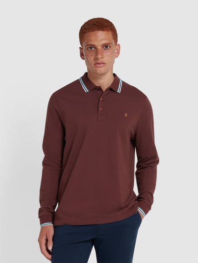 Alvin Tipped Collar Long Sleeve Polo Shirt In Farah Burgundy