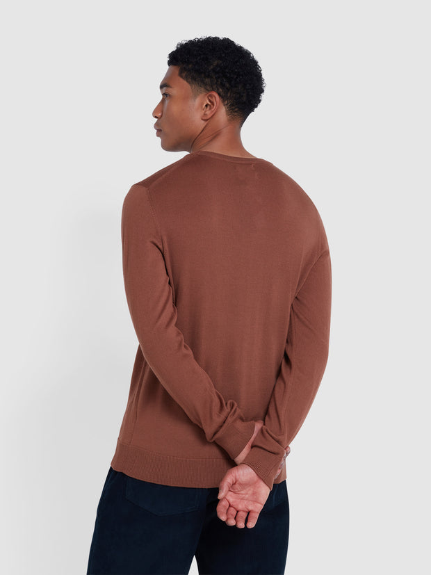 Mullen Merino Wool Crew Neck Sweater In Teak