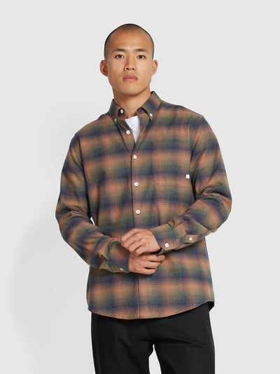 Fiennes Casual Fit Check Shirt In Russet