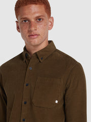 Spencer Casual Fit Corduroy Shirt In Green Khaki