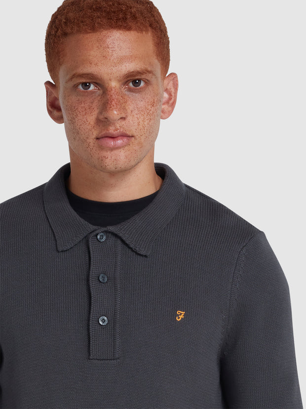 Hamlet Long Sleeve Knitted Polo In Charcoal