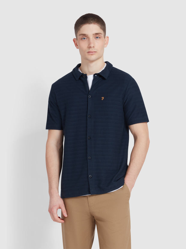 Massey Textured Stripe Polo Shirt In True Navy