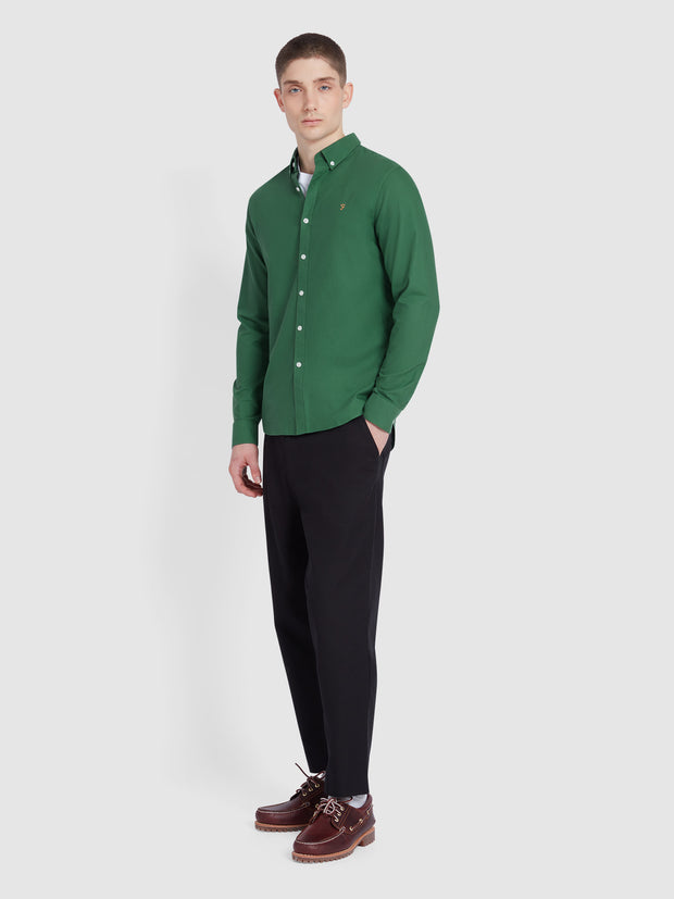 Brewer Slim Fit Organic Cotton Oxford Shirt In Green Meadow