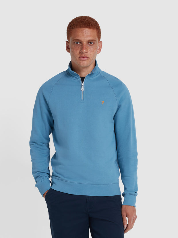 Jim Organic Cotton Quarter Zip Sweatshirt In Para Blue