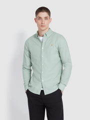 Brewer Slim Fit Organic Cotton Oxford Shirt In Grove Green