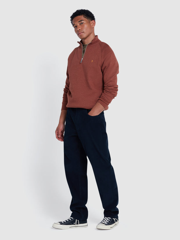 Jim Organic Cotton Quarter Zip Sweatshirt In Dark Teak Marl