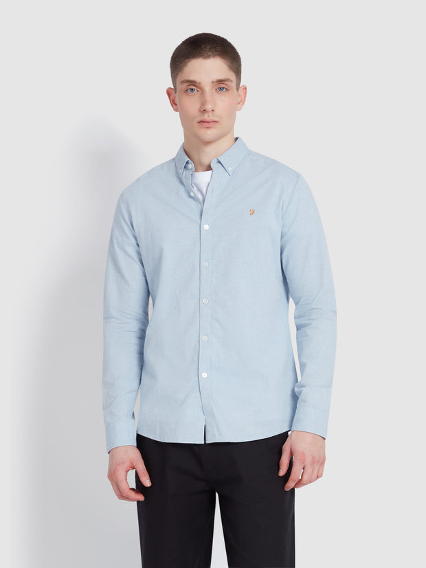 Steen Slim Fit Brushed Organic Cotton Shirt In Powder Blue Marl