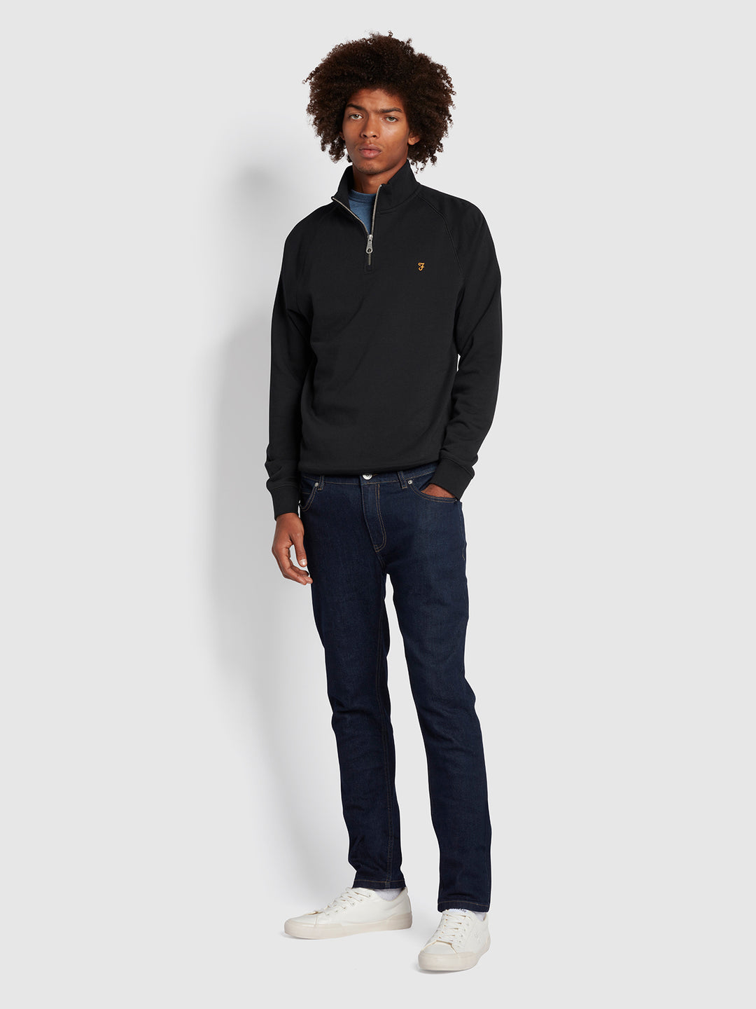 Jim Organic Cotton Quarter Zip Sweatshirt In Blue Farah Online