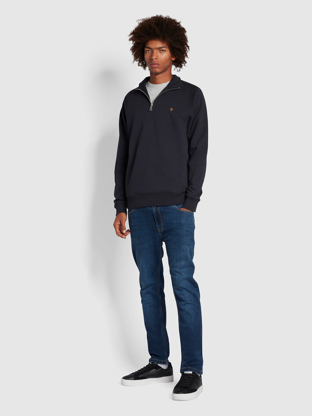 Jim Organic Cotton Quarter Zip Sweatshirt In Black Farah Online