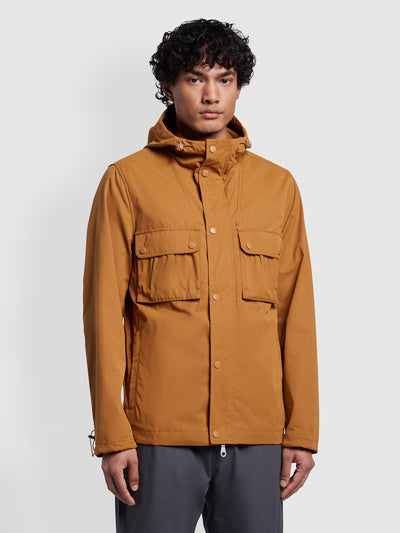 Jay Regular Fit Hooded Parka Jacket In Rich Tobacco