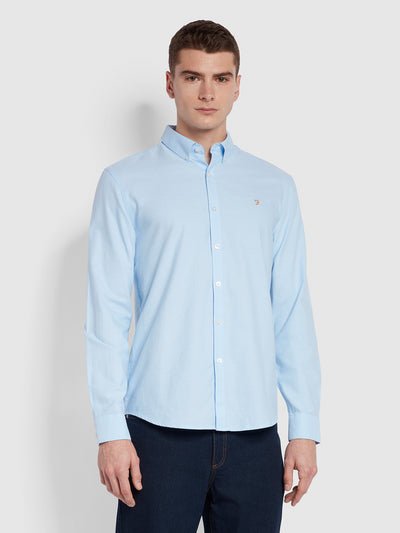 Brewer Casual Fit Long Sleeve Organic Cotton Oxford Shirt In Sky Blue