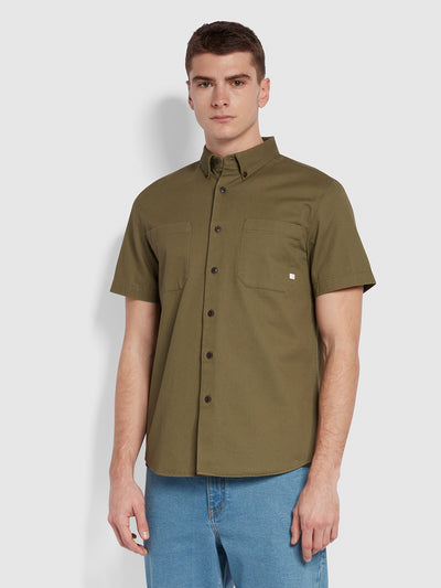 Merrick Casual Fit Short Sleeve Twill Shirt In Vintage Green