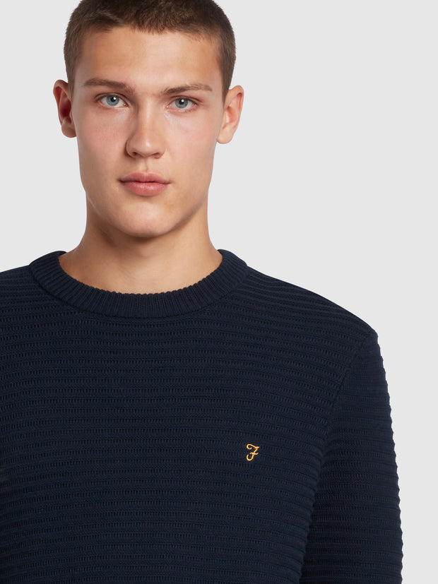 Widnes Regular Fit Cotton Crew Neck Jumper In True Navy