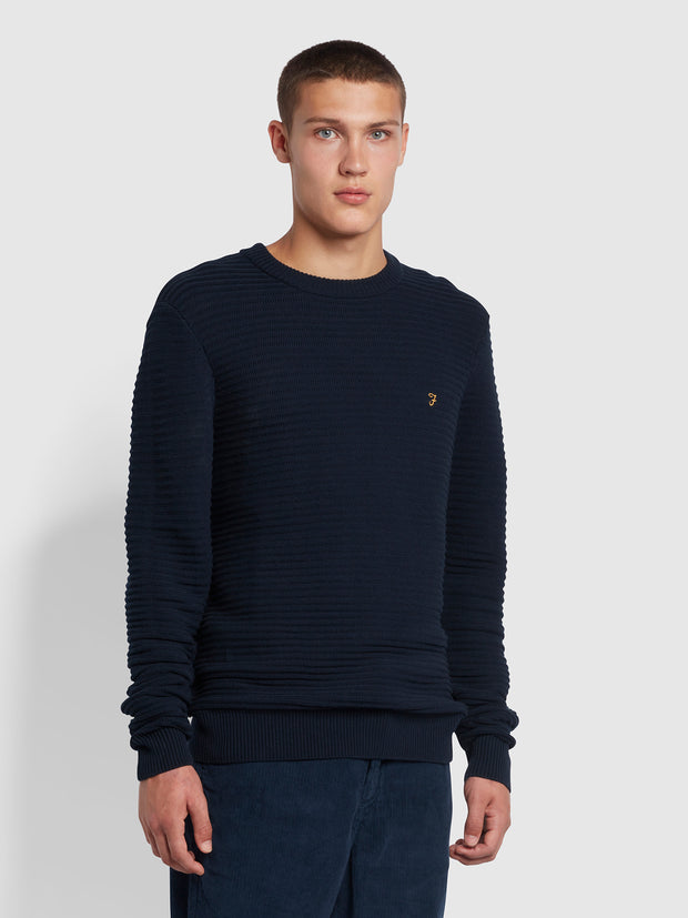 Widnes Regular Fit Cotton Crew Neck Jumper In True Navy