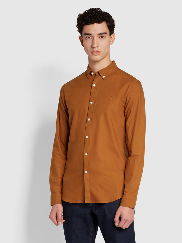 Farah Brewer Slim Fit Cotton Oxford Shirt in Burgundy - Red