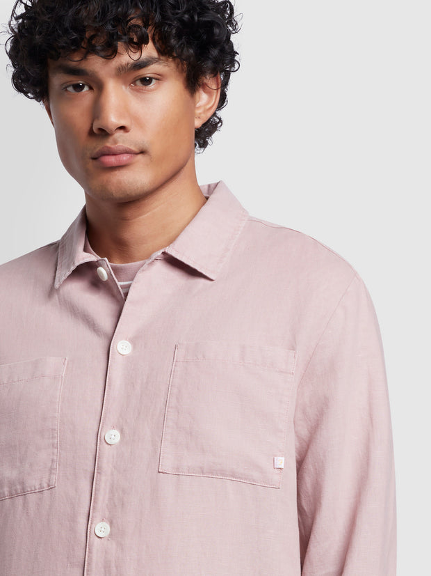 Nelson Relaxed Fit Linen Slub Overshirt In Dark Pink